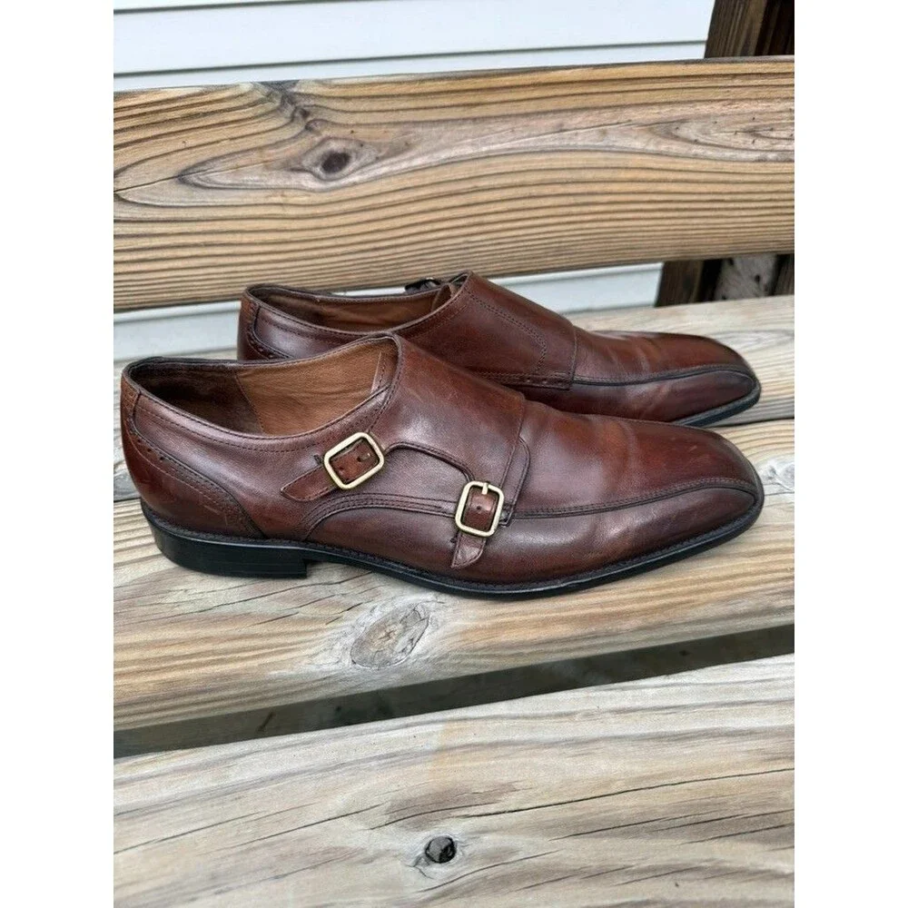 Johnston & Murphy Double Monk Strap Brown Leather Dress Shoes Mens 11.5M Flex